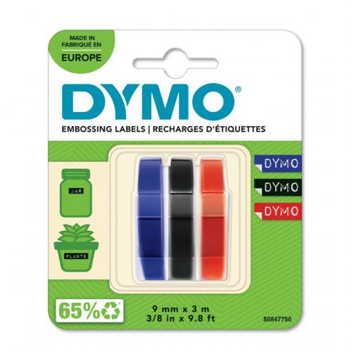 ETICHETTE LABEL PER DYMO KIT 3PZ NERO-BLU-ROSSO S0847750 3,3" 9MM TAPE EU